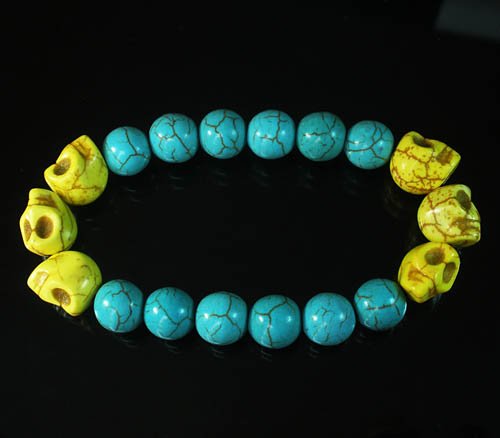 Wholesale 12pcs Turquoise Colorful Yellow Skull Blue Veins Beads Stretch Bracelet ZZ2171