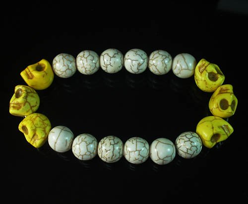 Wholesale 12pcs Turquoise Colorful Yellow Skull White Veins Beads Stretch Bracelet ZZ2174