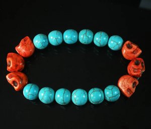 Wholesale 12pcs Turquoise Colorful Red Skull Blue Veins Beads Stretch Bracelet ZZ2179