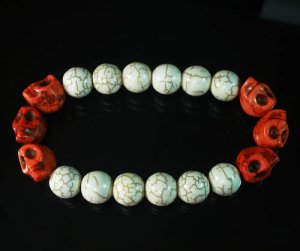 Wholesale 12pcs Turquoise Colorful Red Skull White Veins Beads Stretch Bracelet ZZ2185
