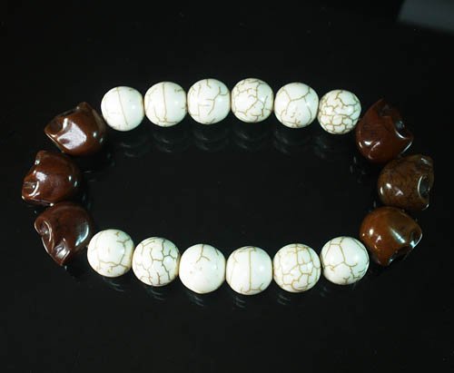 Wholesale 12pcs Turquoise Colorful Brown Skull White Veins Beads Stretch Bracelet ZZ2187