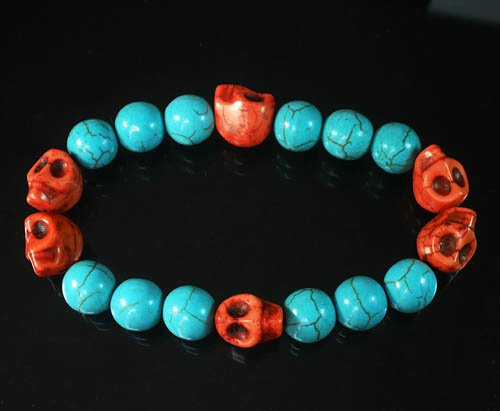 Wholesale 12pcs Turquoise Colorful Red Skull Blue Veins Beads Stretch Bracelet ZZ2193