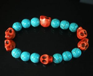 Wholesale 12pcs Turquoise Colorful Red Skull Blue Veins Beads Stretch Bracelet ZZ2193