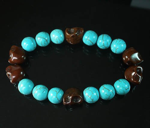 Wholesale 12pcs Turquoise Colorful Brown Skull Blue Veins Beads Stretch Bracelet ZZ2195