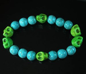 Wholesale 12pcs Turquoise Colorful Green Skull Blue Veins Beads Stretch Bracelet ZZ2196