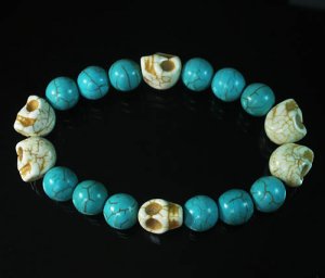 Wholesale 12pcs Turquoise Colorful White Skull Blue Veins Beads Stretch Bracelet ZZ2198