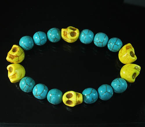 Wholesale 12pcs Turquoise Colorful Yellow Skull Blue Veins Beads Stretch Bracelet ZZ2200