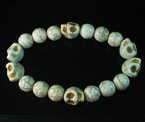 Wholesale 12pcs Turquoise Colorful White Skull White Veins Ball Beads Stretch Bracelet ZZ2201