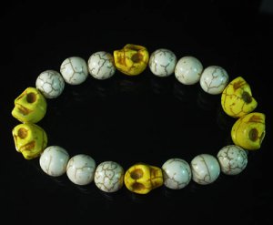 Wholesale 12pcs Turquoise Colorful Yellow Skull White Veins Beads Stretch Bracelet ZZ2203