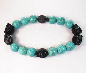Wholesale 12pcs Turquoise Colorful Black Skull Blue Veins Beads Stretch Bracelet ZZ2204