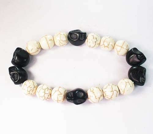 Wholesale 12pcs Turquoise Colorful Black Skull White Veins Beads Stretch Bracelet ZZ2208