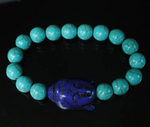 Wholesale 12pcs Turquoise Dark Blue Buddha Baby Blue Veins Beads Stretch Bracelet ZZ2210