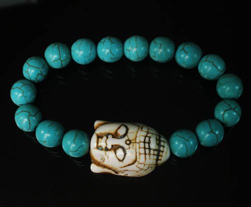 Wholesale 12pcs Turquoise White Buddha Baby Blue Veins Beads Bracelet ZZ2214