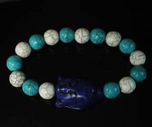 Wholesale 12pcs Turquoise Blue Buddha White Baby Blue Veins Beads Bracelet ZZ2223