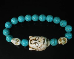 Wholesale 12pcs Turquoise White Buddha Skull Blue Veins Beads Stretch Bracelet ZZ2238