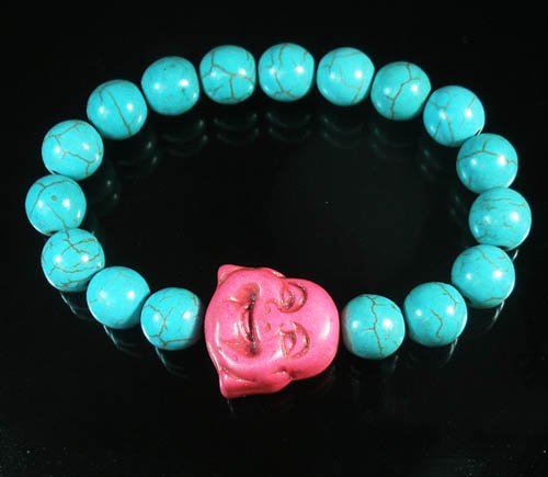 Wholesale 12pcs Turquoise Pink Smile Buddha Blue Veins Beads Stretch Bracelet ZZ2293