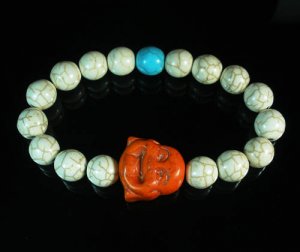 Wholesale 12pcs Turquoise Orange Smile Buddha Blue White Veins Beads Stretch Bracelet ZZ2312