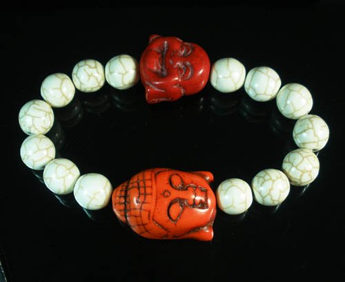 Wholesale 12pcs Turquoise Red Buddha White Veins Beads Stretch Bracelet ZZ2350