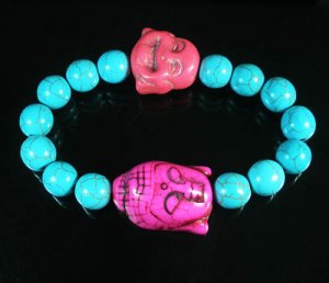Wholesale 12pcs Turquoise Pink Buddha Blue Veins Beads Stretch Bracelet ZZ2355