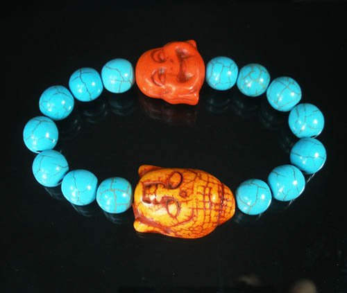 Wholesale 12pcs Turquoise Orange Buddha Blue Veins Beads Stretch Bracelet ZZ2357