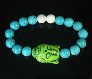 Wholesale 12pcs Turquoise Green Buddha White Blue Veins Beads Stretch Bracelet ZZ2362