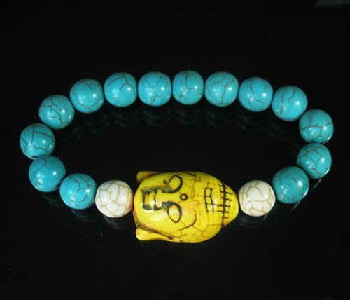 Wholesale 12pcs Turquoise Yellow Buddha White Blue Veins Beads Stretch Bracelet ZZ2377