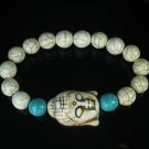 Wholesale 12pcs Turquoise White Buddha White Blue Veins Beads Stretch Bracelet ZZ2380