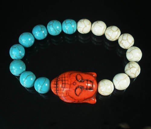 Wholesale 12pcs Turquoise Red Buddha White Blue Veins Beads Stretch Bracelet ZZ2387