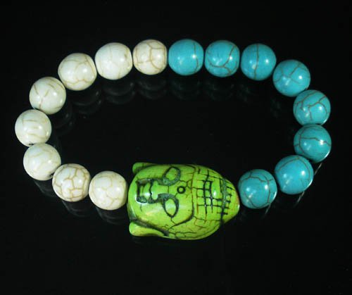Wholesale 12pcs Turquoise Green Buddha White Blue Veins Beads Stretch Bracelet ZZ2393