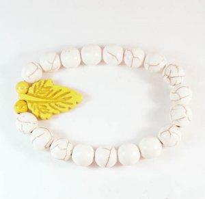 Wholesale 12pcs Turquoise Yellow Leaf White Veins Beads Stretch Bracelet ZZ2403