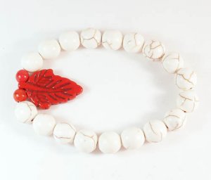 Wholesale 12pcs Turquoise Red Leaf White Veins Beads Stretch Bracelet ZZ2408