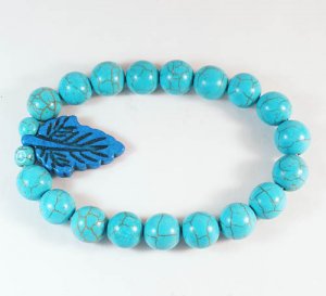 Wholesale 12pcs Turquoise Baby Blue Leaf Baby Blue Veins Beads Stretch Bracelet ZZ2411