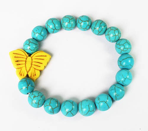 Wholesale 12pcs Turquoise Yellow Butterfly Baby Blue Veins Beads Stretch Bracelet ZZ2420