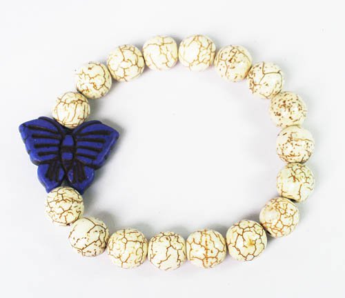 Wholesale 12pcs Turquoise Dark Blue Butterfly White Veins Beads Stretch Bracelet ZZ2426