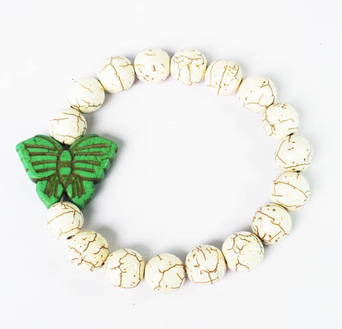 Wholesale 12pcs Turquoise Green Butterfly White Veins Beads Stretch Bracelet ZZ2428