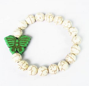 Wholesale 12pcs Turquoise Green Butterfly White Veins Beads Stretch Bracelet ZZ2428