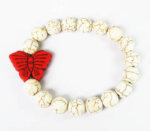 Wholesale 12pcs Turquoise Red Butterfly White Veins Beads Stretch Bracelet ZZ2429