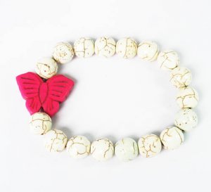 Wholesale 12pcs Turquoise Pink Butterfly White Veins Beads Stretch Bracelet ZZ2432