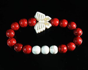 Wholesale 12pcs Turquoise White Butterfly Red White Veins Beads Stretch Bracelet ZZ2440
