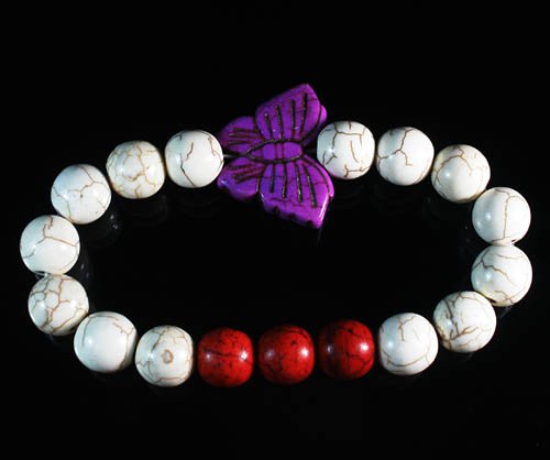 Wholesale 12pcs Turquoise Purple Butterfly Red White Veins Beads Stretch Bracelet ZZ2447