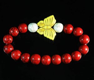 Wholesale 12pcs Turquoise Yellow Butterfly Red White Veins Beads Stretch Bracelet ZZ2453