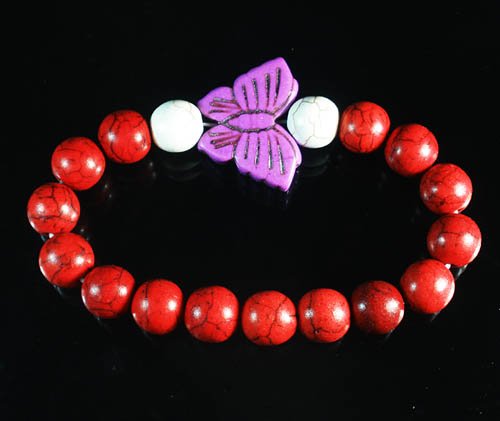 Wholesale 12pcs Turquoise Purple Butterfly Red White Veins Beads Stretch Bracelet ZZ2457