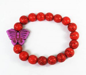 Wholesale 12pcs Turquoise Purple Butterfly Red Veins Beads Stretch Bracelet ZZ2458