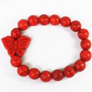 Wholesale 12pcs Turquoise Red Butterfly Red Veins Beads Stretch Bracelet ZZ2462