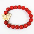 Wholesale 12pcs Turquoise White Butterfly Red Veins Beads Stretch Bracelet ZZ2465