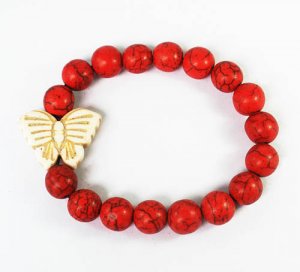 Wholesale 12pcs Turquoise White Butterfly Red Veins Beads Stretch Bracelet ZZ2465