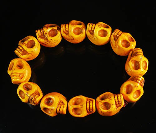 Wholesale 12pcs Turquoise Orange Skull Beads Stretch Bracelet for Men ZZ2400