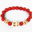 Wholesale 12pcs Turquoise White Skull Bead Red Veins Ball Beads Stretch Bracelet ZZ2469