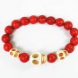 Wholesale 12pcs Turquoise White Skull Bead Red Veins Ball Beads Stretch Bracelet ZZ2469