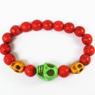 Wholesale 12pcs Turquoise Green Yellow Skull Bead Red Veins Ball Beads Stretch Bracelet ZZ2485